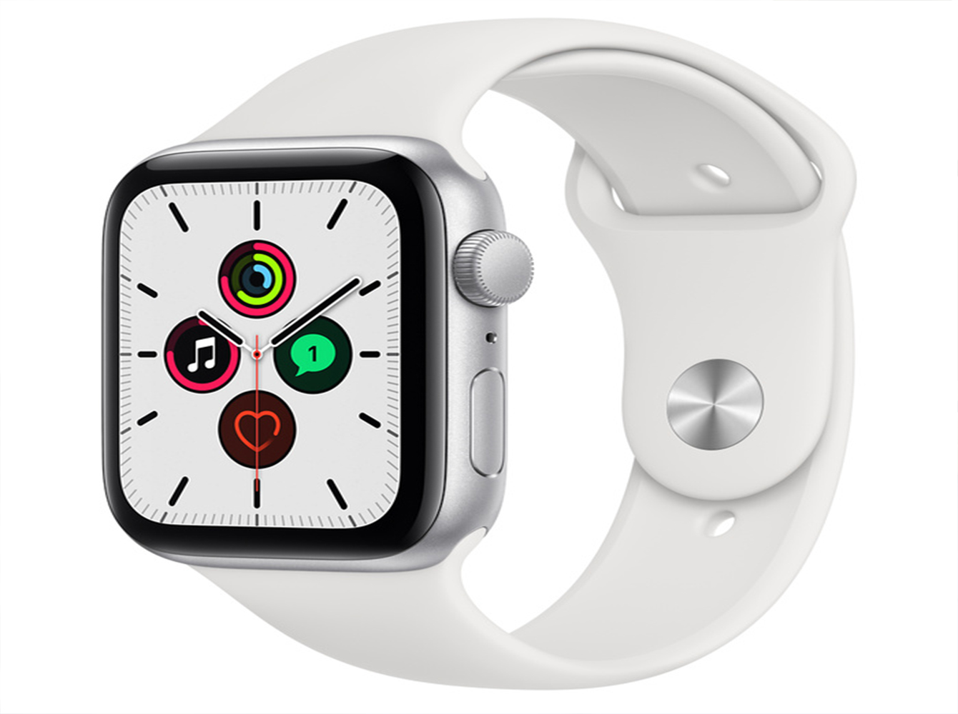 Apple Watch SE GPS, 44 mm- Silver Aluminium Case with White Sport Band, Click For More Color&Price